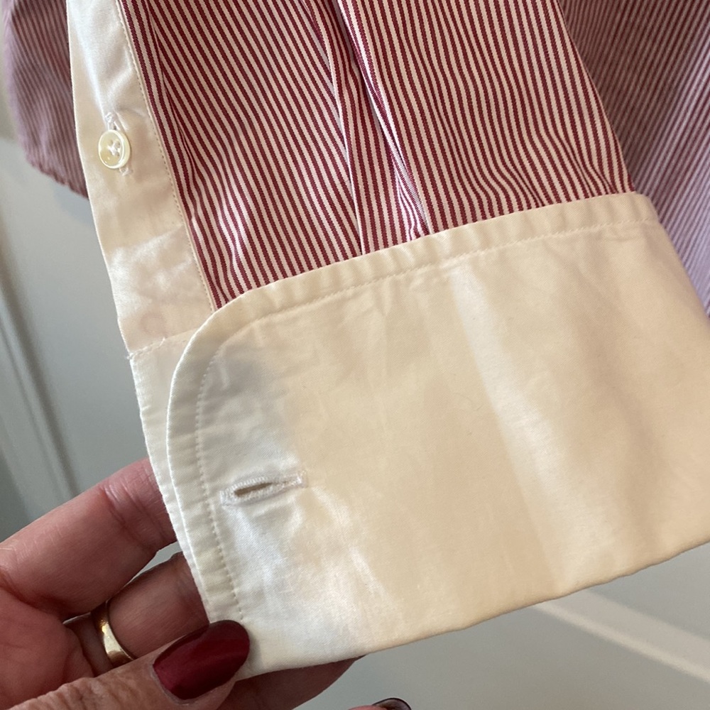 MENS Ferrari euro tailored Red pinstriped shirt with French cuffs. Size L - Picture 4 of 12